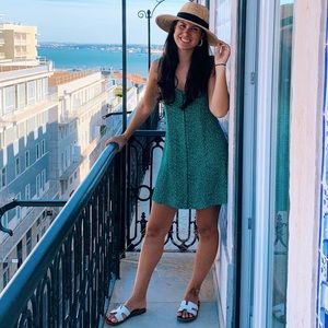 Green polka dot mini dress